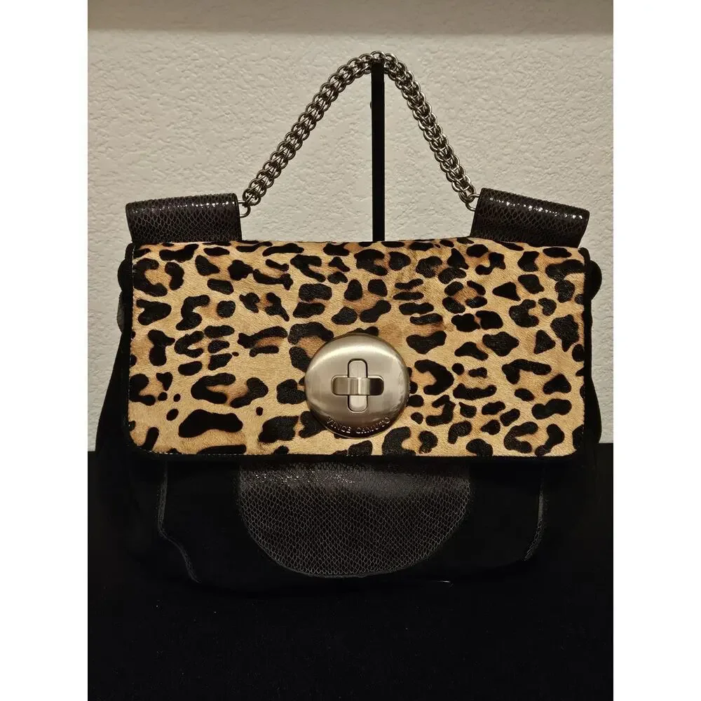 Vince Camuto Leather Animal Print Metal Handle Handbag 16x11x3 EUC